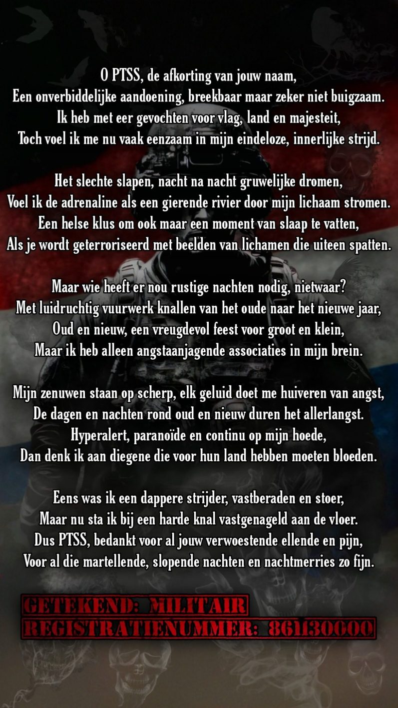 Tekst over het omgaan met angst en psychische strijd in het donker. gedicht,