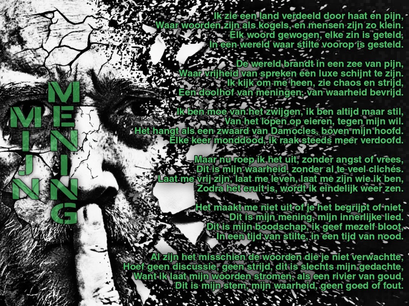 Tekst over het omgaan met angst en psychische strijd in het donker. gedicht,