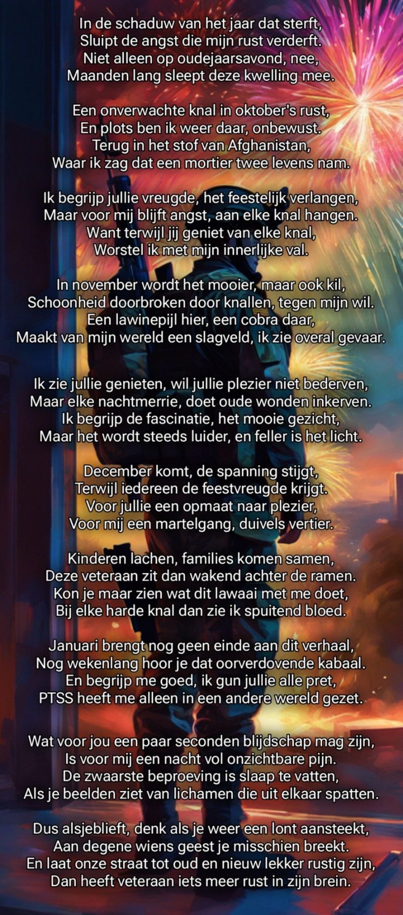 Tekst over het omgaan met angst en psychische strijd in het donker. gedicht,