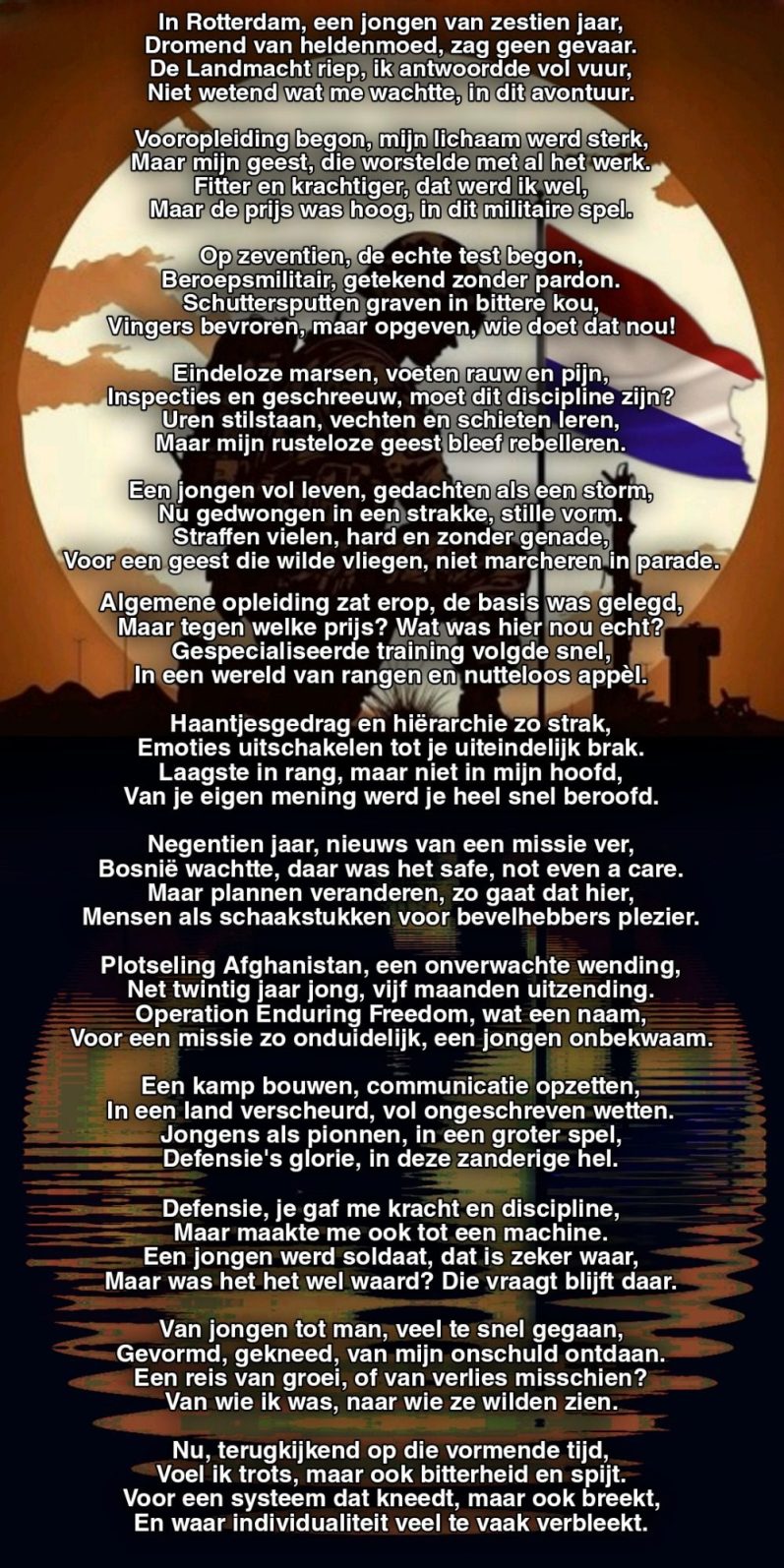 Tekst over het omgaan met angst en psychische strijd in het donker. gedicht,