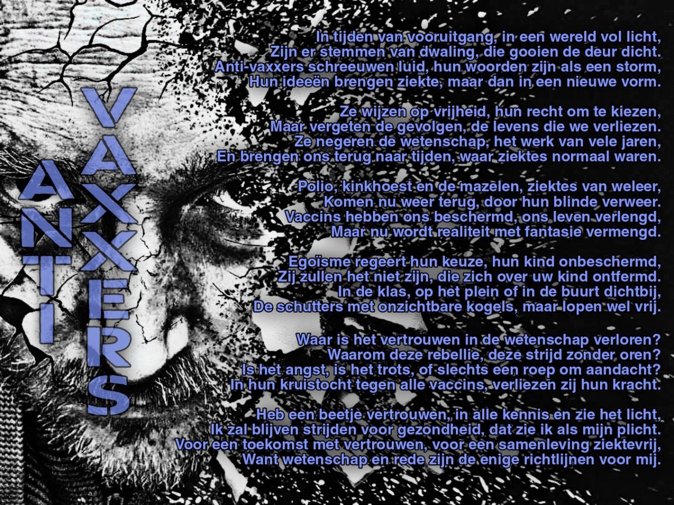 Tekst over het omgaan met angst en psychische strijd in het donker. gedicht,