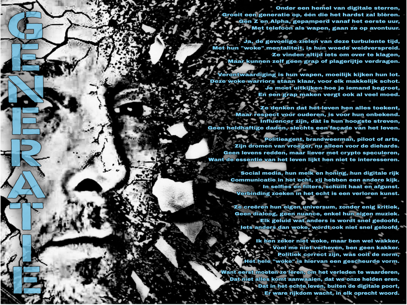 Tekst over het omgaan met angst en psychische strijd in het donker. gedicht,